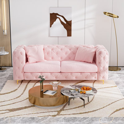 Velvet Upholstered 3-Seater Sofa Gold Metal Legs