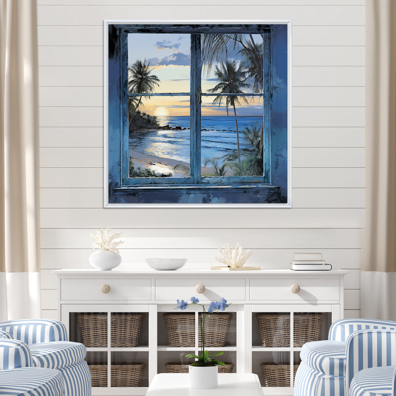 «Tranquility Beach Windows Horizon III - Coastal Windows», art mural, H 30 po x l 30 po, Blanc