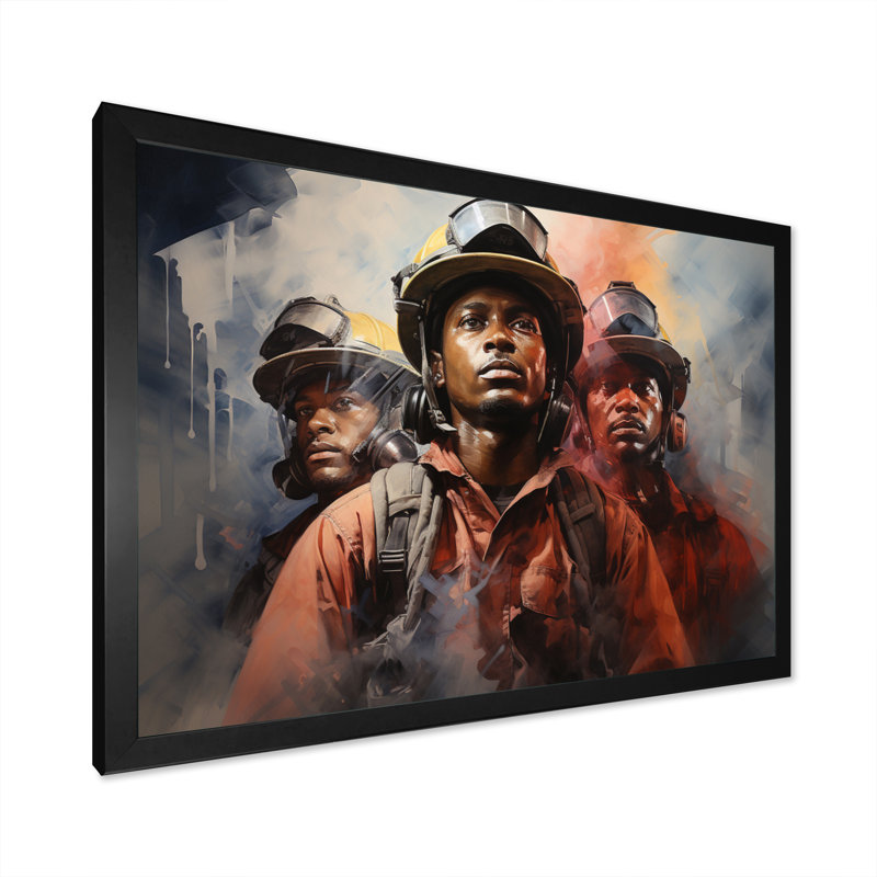 Les pompiers en action I, H 30 po x l 40 po x P 1,5 po, Cadre photo noir