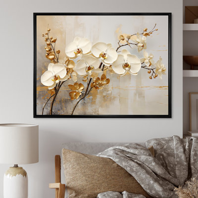 Minimalism Beige And Gold Orchids - Orchid Canvas Prints