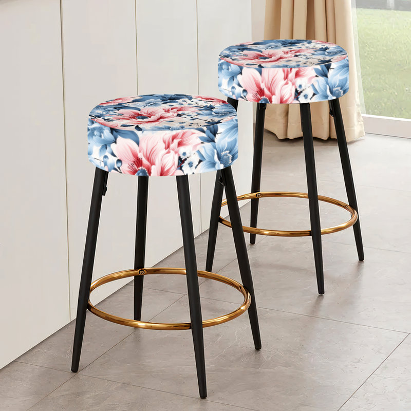 Ensemble de 2 tabourets de bar à motif vichy rose et bleu
