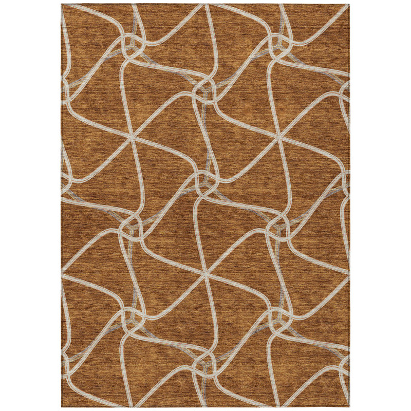Tapis extérieur lavable à motif géométrique orange et ivoire 10 pi x 14 pi