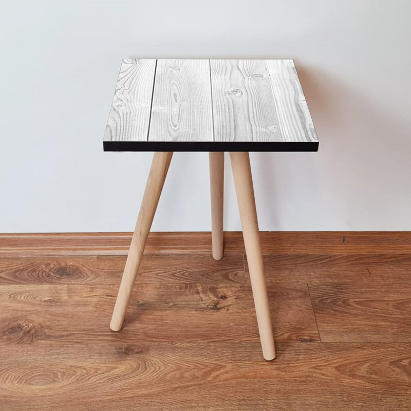 Modern Side Table, White & Grey, 13.8 x 16.5 x 13.8 inches | 100% MDF with Beech Wood Legs, Thickness: 0.7 inches | Stylish Scandinavian Design, Perfect for Living Room & Bedroom, Durable & Elegant