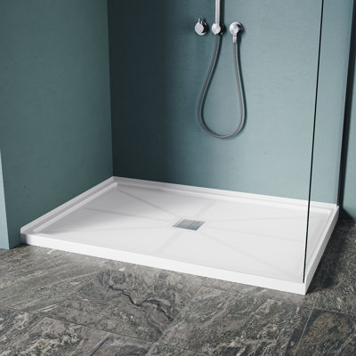 Base de douche l 48 po x P 32 po x H 4 po avec panneau de douche anti-dérapant en acrylique