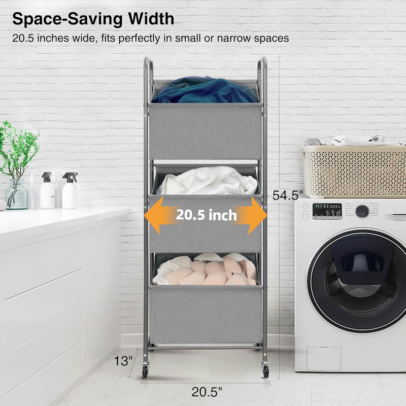 3-Tier Vertical Rolling Laundry Hamper With Removable Bags, 120L Space Saving Laundry Sorter Basket, Clothes Hamper With Wheels For Small Spaces, Closet, Bedroom, Bathroom, Laundry Room