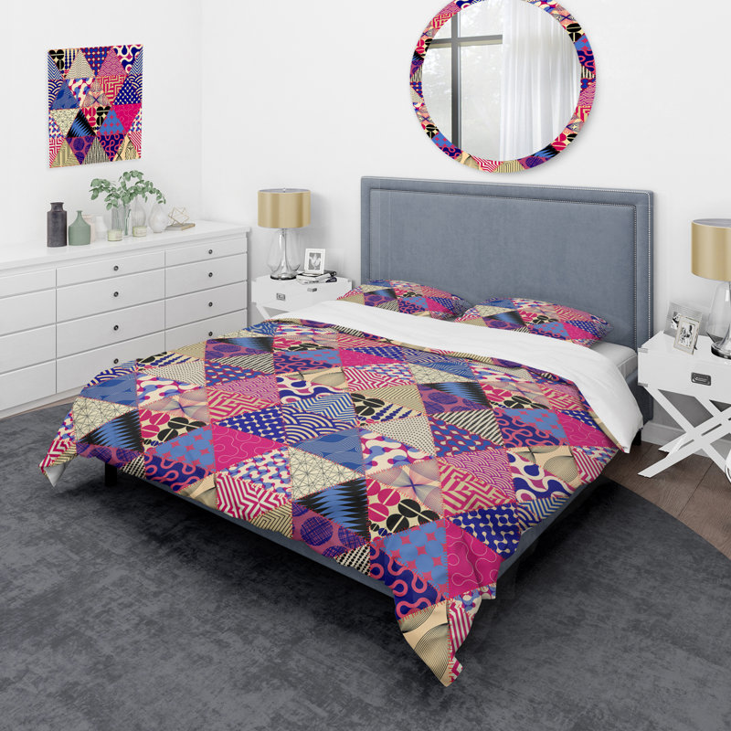 Multicolor Patchwork Pattern - Abstract Duvet Cover Set - Microfiber Polyester, King Duvet Cover + 2 King Shams