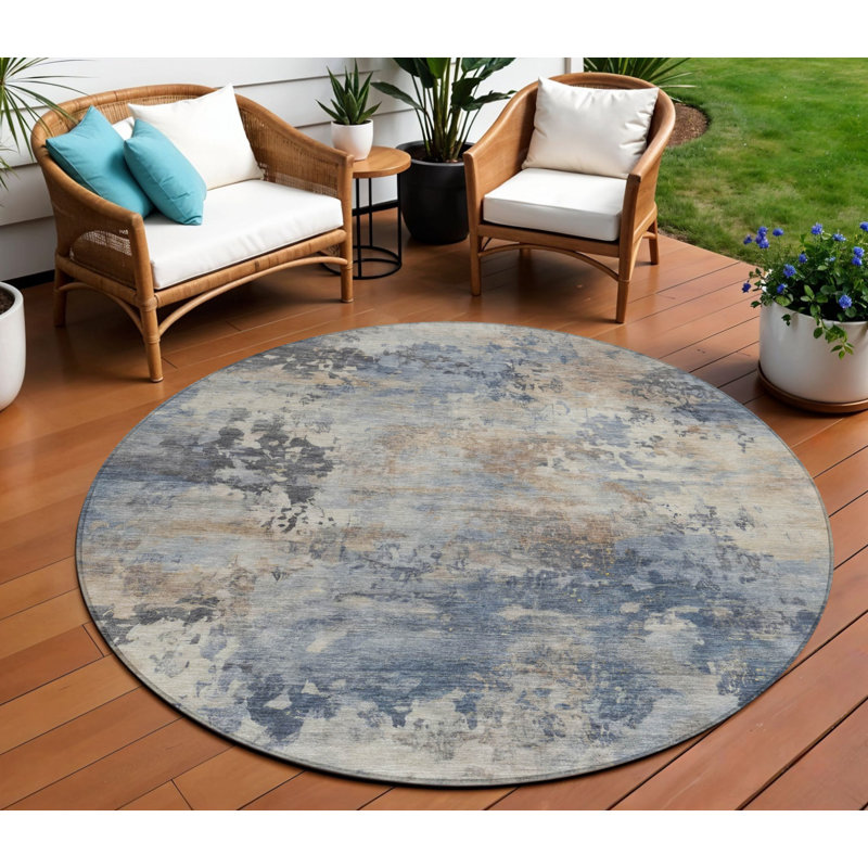Tapis d'intérieur rond lavable abstrait beige et gris anthracite 8 pi Denim