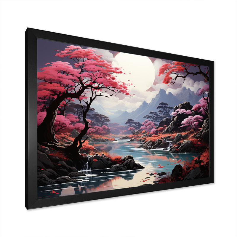 Magical Kawaii Moonlite River sur impression sur toile, Cadre simple noir, H 24 po x l 32 po x P 1 po