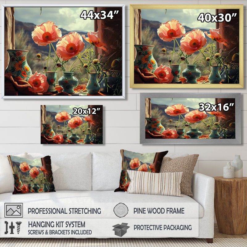 Dahmen - coquelicot, art mural, Cadre flottant noir, bois massif, H 12 po x l 20 po