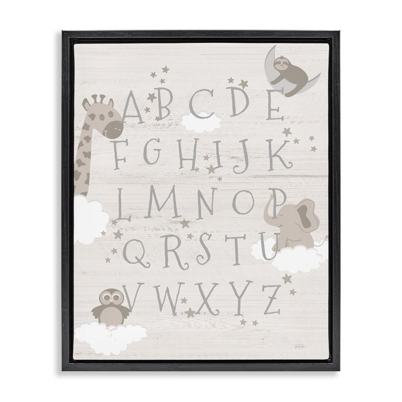 «Neutral Beige Alphabet» par Natalie Carpentieri, Cadre flottant noir de jais, H 21 po x l 17 po