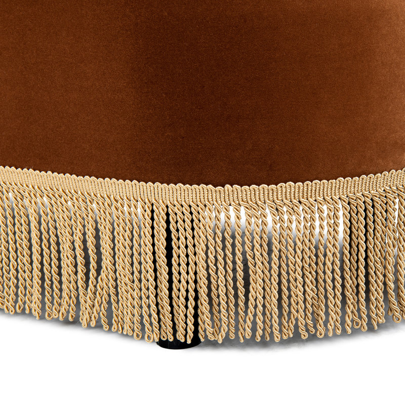 Oval Tufted Bullion Fringe Storage Bench, Burnt Orange