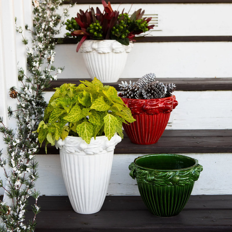 Rustic Garden Handmade Cachepot, White, 10" H x 8.25" W x 8.25" D