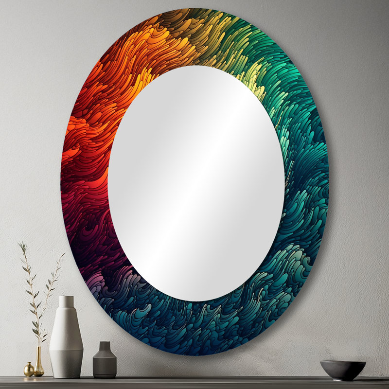 Exploration des profondeurs du marbre orange I - Miroir mural moderne ovale, 43 po x 33 po