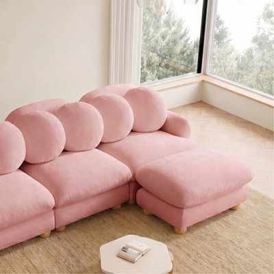 Canapé Comfy en chenille, canapé 2 places profond avec 4 coussins décoratifs, structure en bois massif pour le salon, la chambre à coucher, rose
