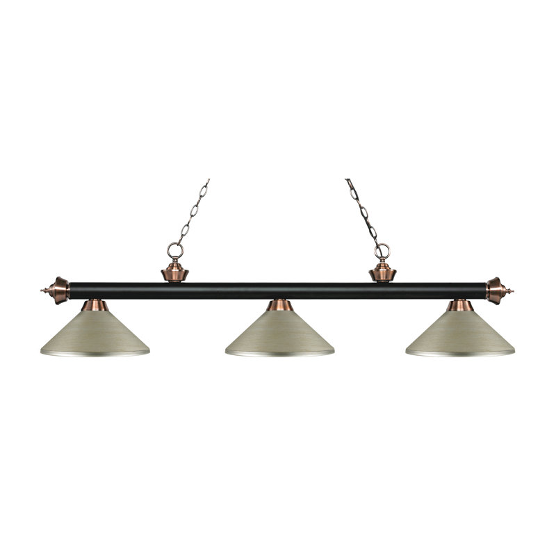 Luminaire suspendu linéaire à 3 lumières pour table de billard Chevelle, H 13,5 po x l 57,25 po x P 14,25 po, Noir mat