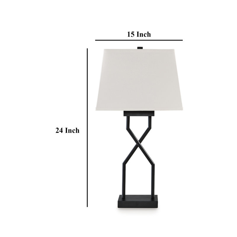 Ensemble de 2 lampes de table, abat-jour empire en tissu, base géométrique noire avec port USB