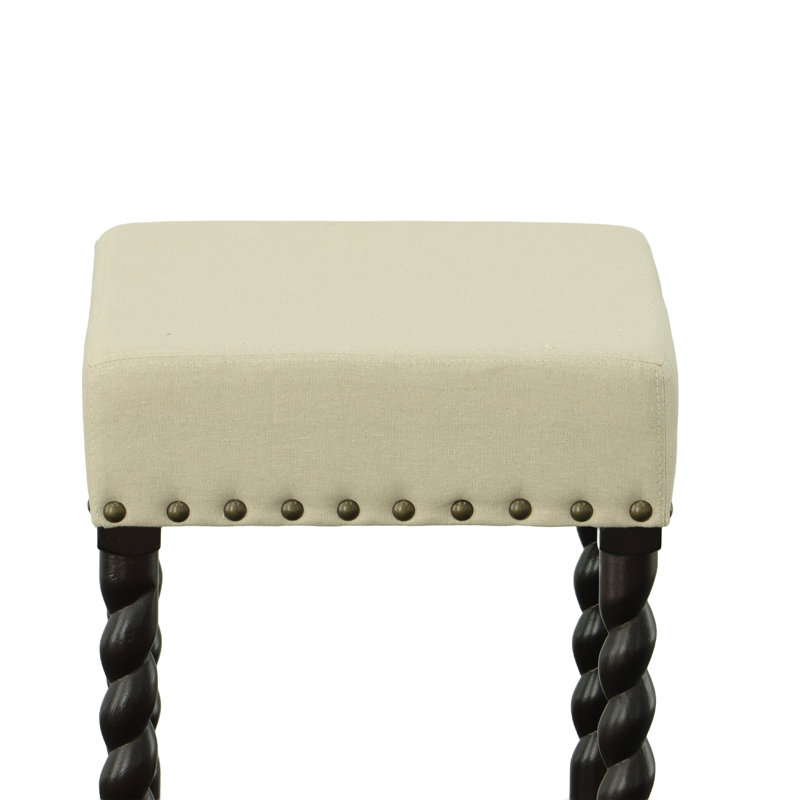 Élégant tabouret de bar ivoire 30 po avec pieds torsadés sculptés et revêtement en lin, Espresso