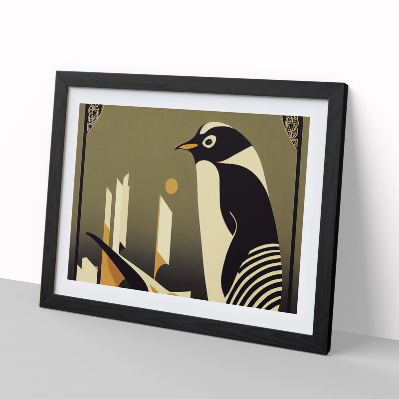 XH1022-6871X Penguin Art Nouveau Vol.2 - Single Picture Frame Print, Black Framed, 46cm H x 64cm W x 2cm D