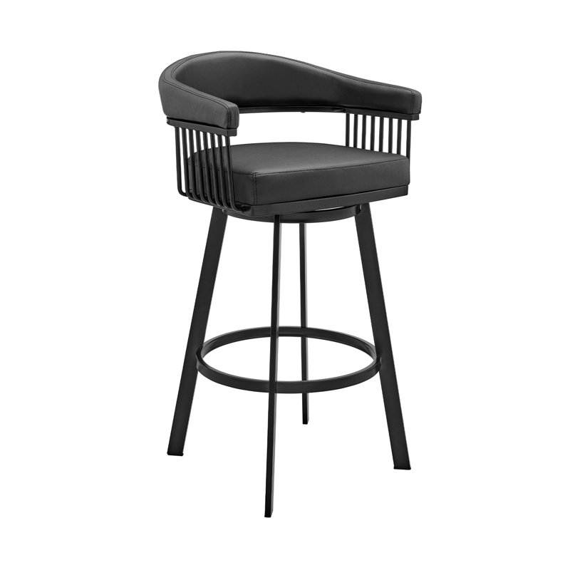  Bronson Swivel Bar Stool, Black, Black, Short Stool (16" Seat Height)