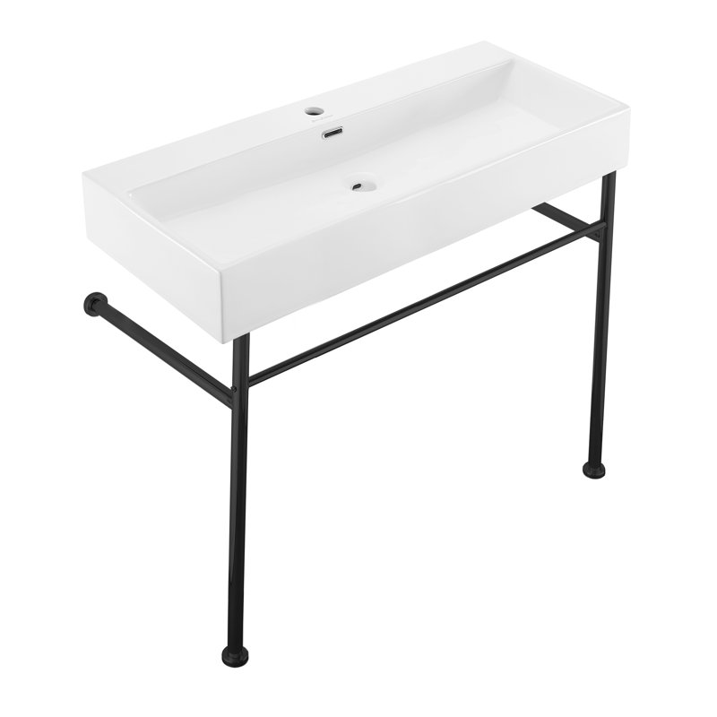 Lavabo console en céramique Claire 40, Blanc/noir