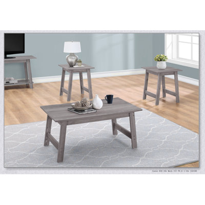 Ensemble de table basse, d'appoint et de table d'appoint 3 pièces pour salon moderne avec dessus spacieux et finition en bois gris