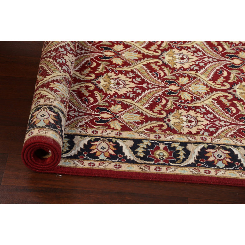 Tapis rouge en laine et en soie noué à la main de conception unique 4 pi 1 po x 6 pi 2 po