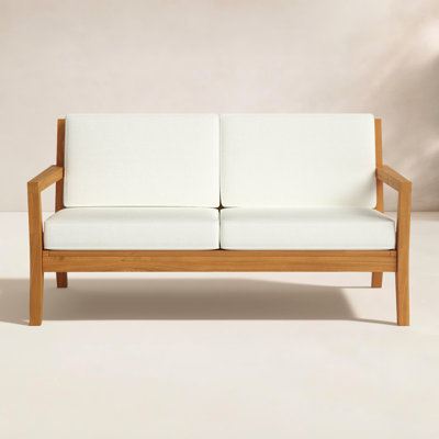 Carenen Outdoor Solid Teak Wood 2-Person Sofa with Cushions