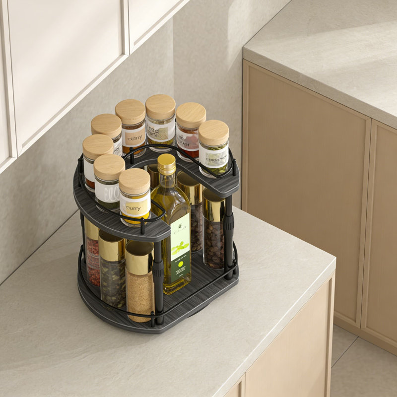 Étagère à épices à 2 niveaux pour armoire et comptoir Lazy Susan, Gris