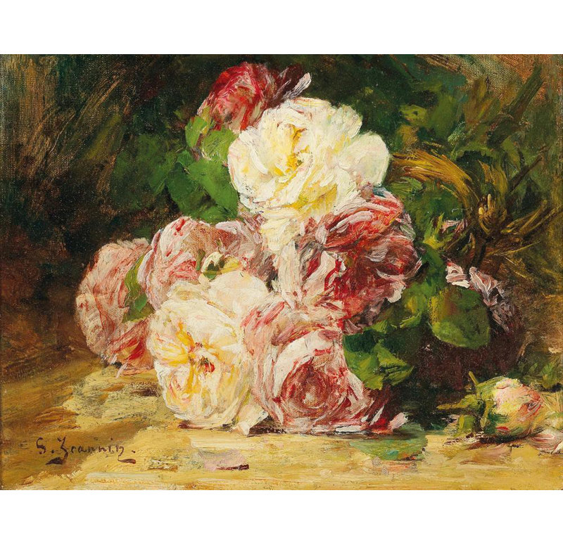 "Roses V" par Georges Jeannin - Toile tendue avec châssis, H 17 po x l 24 po