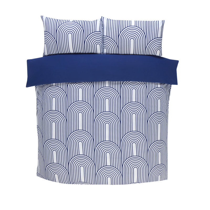 Earling Cotton Blend Geometric Duvet Cover with Pillowcases, Blue, King Duvet Cover + 2 Standard Pillowcases