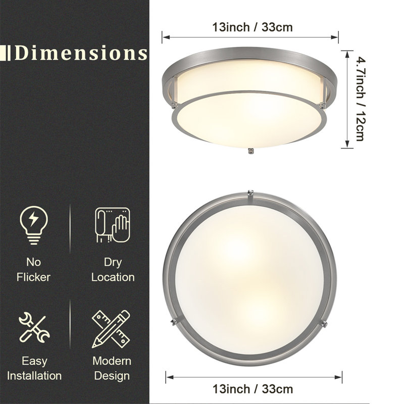 Luminaire encastré 2 lumières rétro classique 2 lumières E26, Nickel, Blanc