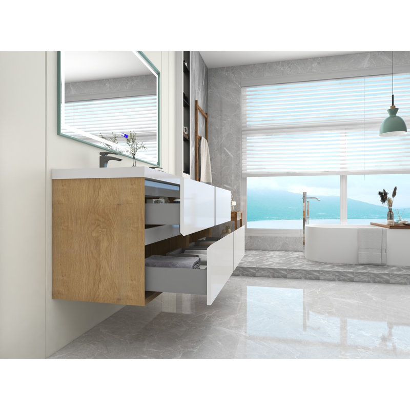 Seavy 59'' Double Bathroom Vanity with Acrylic Top, Gloss White