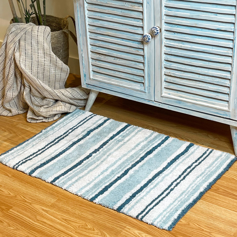 Tapis pour salle de bain Lermitage, L 21 po x L 34 po, Bleu marine / Aqua / Blanc