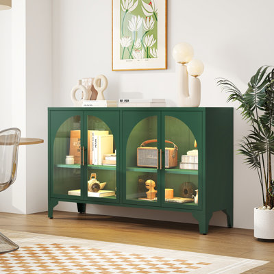 53.2" W Metal Sideboard Buffet Cabinet with Glass Door, Adjustable Shelves, COB LED Light