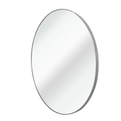Miroir mural rond en métal argenté de 32 pouces pour salle de bain moderne - Protection incassable, remplissage, ensemble d'installation facile, verre HD contemporain, design, vis renforcées