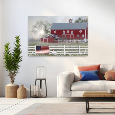 «Patriotic Farm Abstract Contemporary Bird Landscape Summer Art»