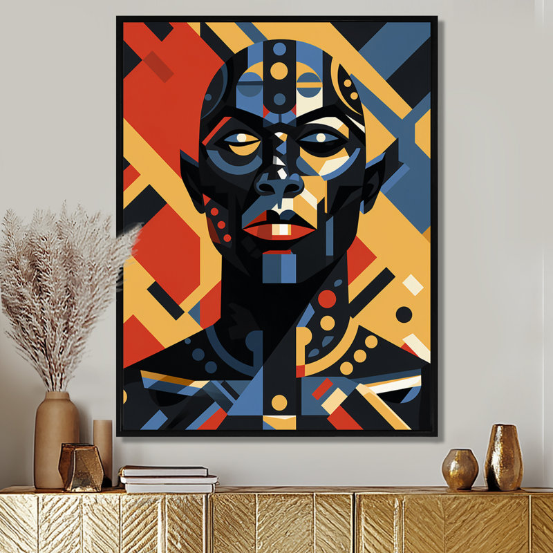 «90S Geometric Portrait Of Warrior - Abstract Portraits», reproduction d'art murale, Toile avec cadre flottant noir