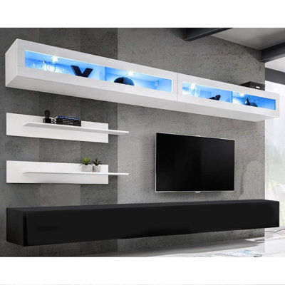 Meuble audio-vidéo mural flottant de 126 po avec éclairage à DEL 16 couleurs Waconia
