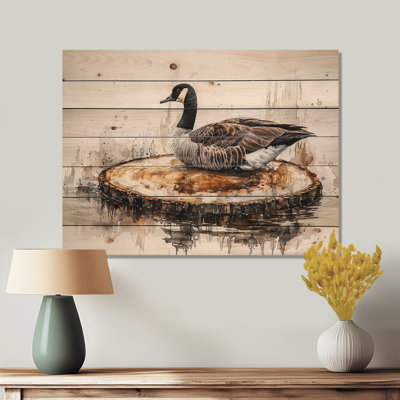 Automne bernache du Canada par le lac Wooden II - impression sur bois d'un animal d'oie - sur bois de pin naturel