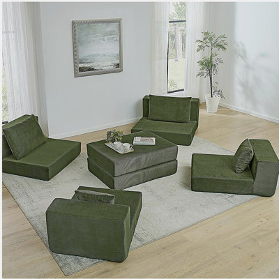 Canapé modulaire modulaire en nuage, canapé rembourré moderne en L avec repose-pieds amovible, canapé-lit à assise profonde avec coussins décoratifs pour salon, appartement, petit espace, vert
