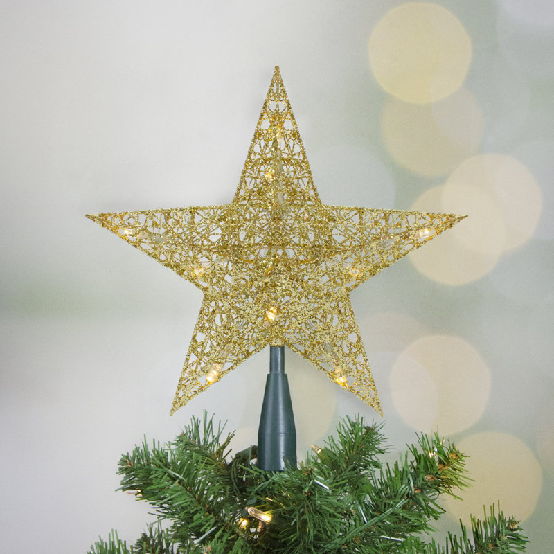 10" Gold Glittered Stellular Plastic Christmas Tree Topper with LED Lights