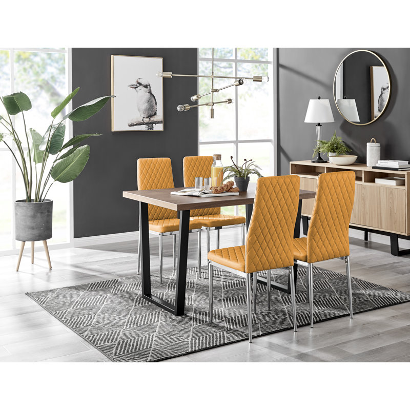 Eubanks 4 - Person Dining Set, Mustard Yellow/Silver