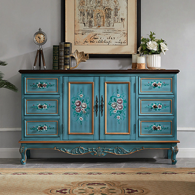 Blue Solid Wood Sideboard