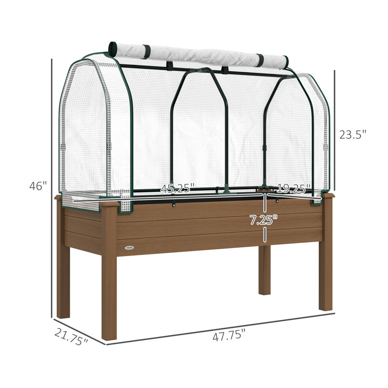 Raised Garden Bed with PE Greenhouse Cover, Brown,wood, Brown, 46.1"H x 47.6"W x 21.7"D