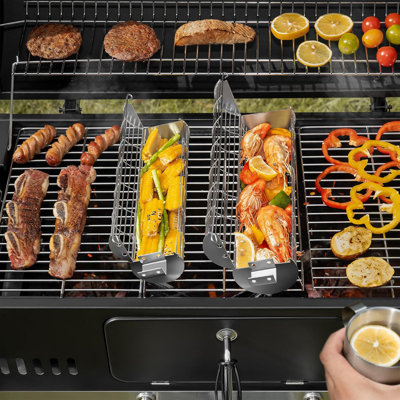 Stainless Steel Rolling Grill Basket with Side-Opening Design, Large Cylinder Grill Net for Vegetables, Fish, BBQ, Camping