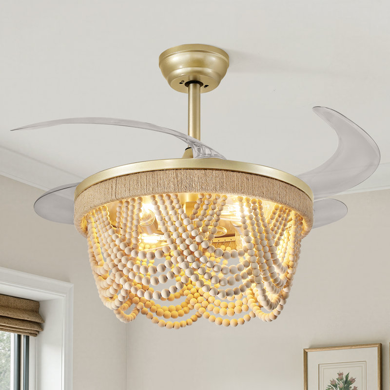 Ventilateur de plafond 20 po avec pales rétractables et pales en bois Boho, Gold