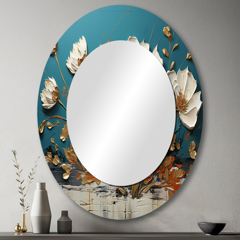 Miroir mural bleu et doré, 43 po x 33 po