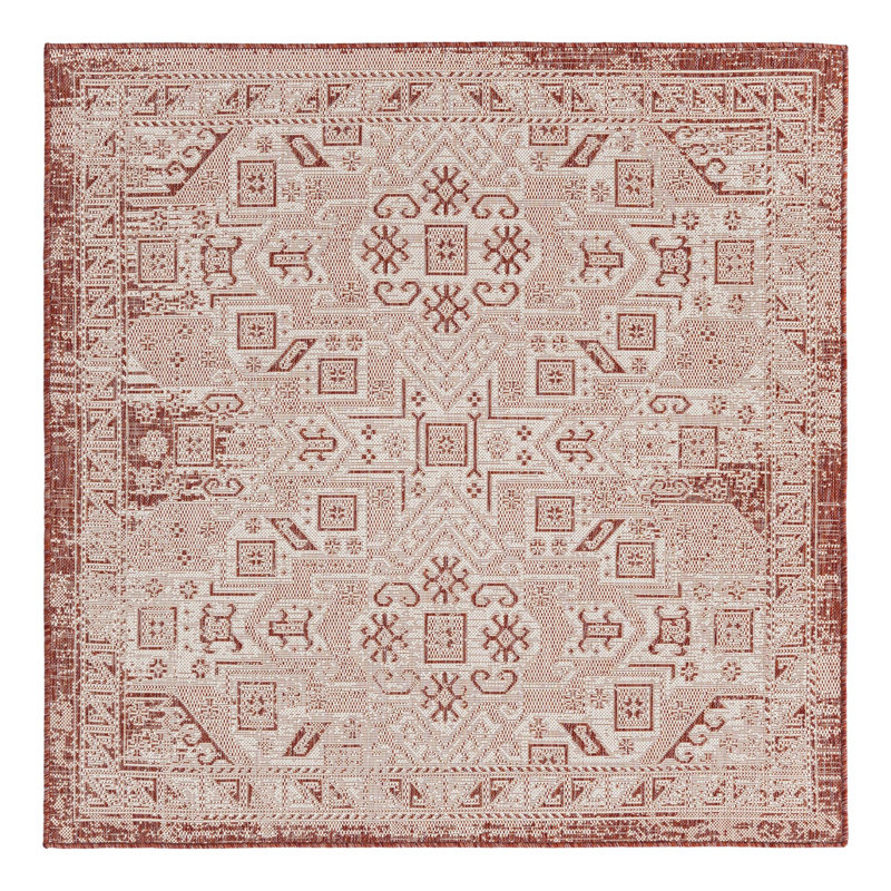 Tapis intérieur / extérieur bleu Allexis Southwestern, Carré 5 pi 3 po