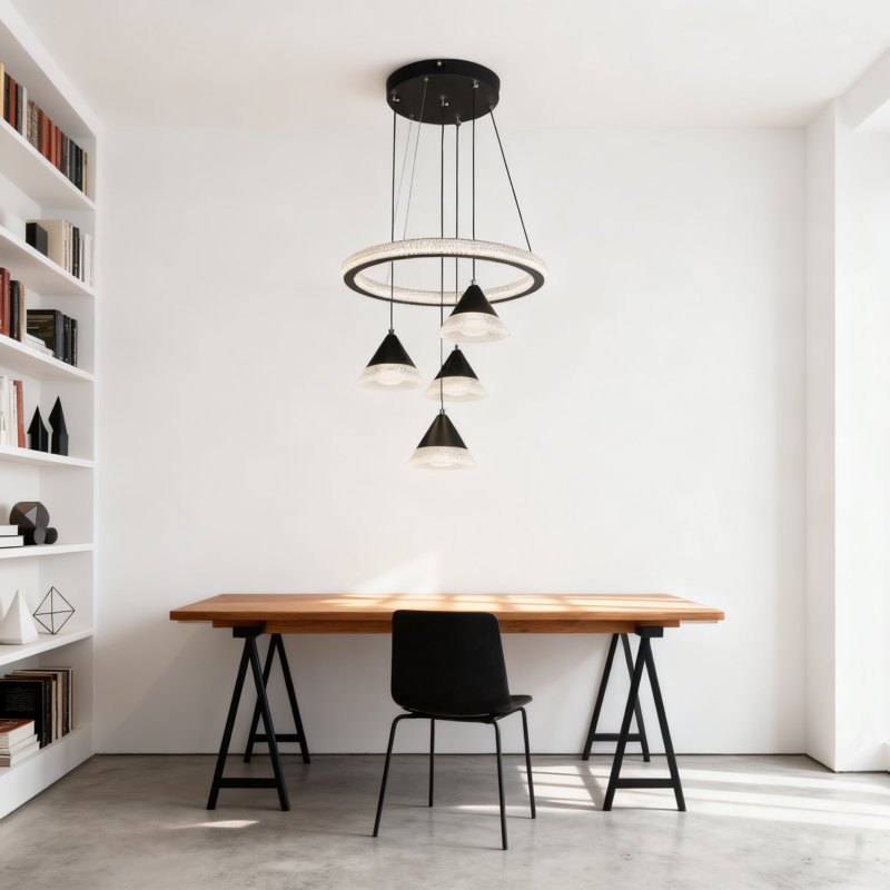 Luminaire suspendu conique noir 4 lumières 4 lumières