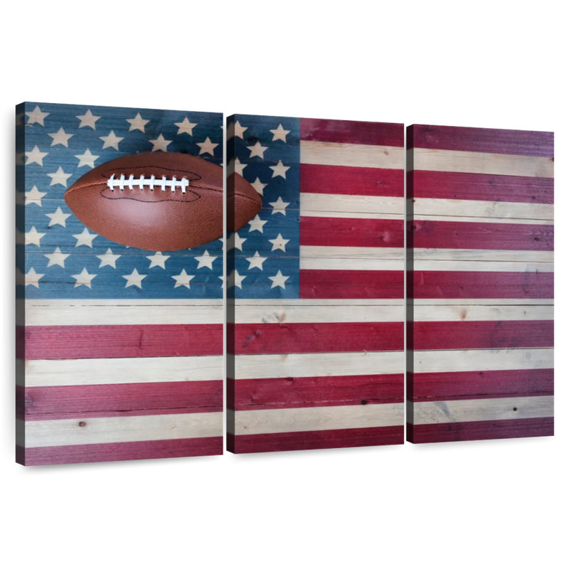 Drapeau américain et football de Borges, H 42 po x l 65 po